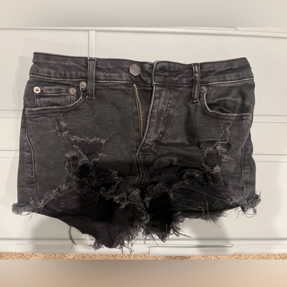 Aeropostale Black Distressed Jean Shorts